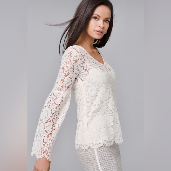 WHBM V-Neck Long Sleeve Lace Top Size Medium - Picture 2 of 13